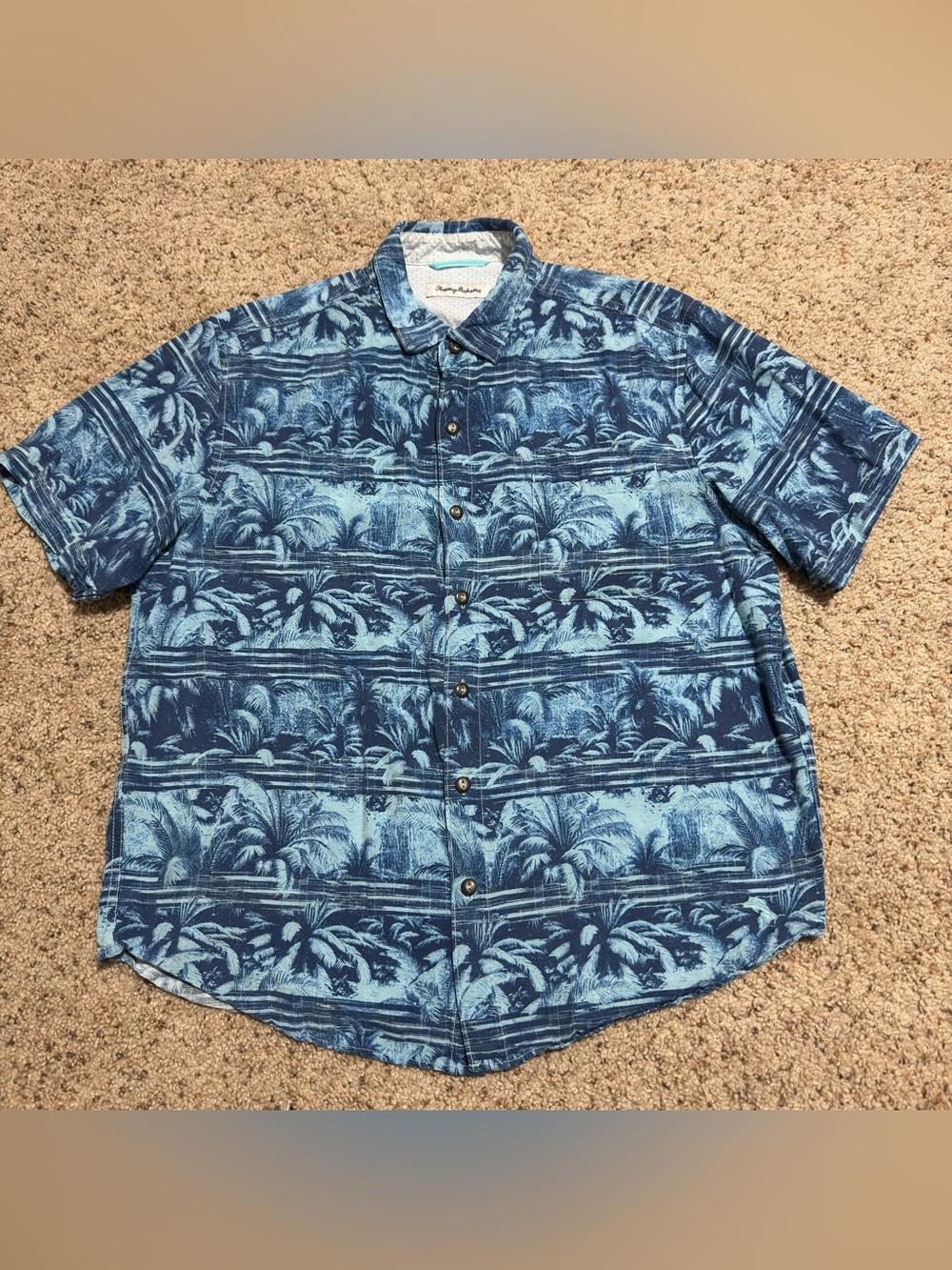 Tommy Bahama Camp Shirt Rayon Short Sleeve Button Up Men Blue